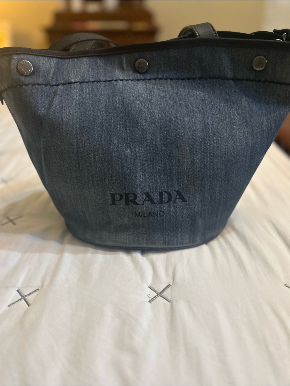 Authentic Prada Denim 2 Way Tote Bag w/ Removable Pouch - Picture 3 of 16